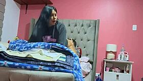 Colombian latina couple enjoys homemade fun alone at home