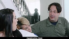 Cam whore bends over for stepdaddy pounding while milf sleeps nearby