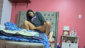 Colombian latina couple enjoys homemade fun alone at home