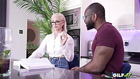 granny dives into her intense interracial session with power