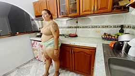 that latina escandalo gets bareback fucked hard in kitchen with huge moans and squirt