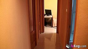 esmeralda fingers pussy hard while electrician works nearby