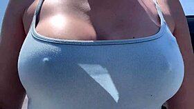 Artemisia Love struts outdoors braless with huge tits bouncing horny as hell