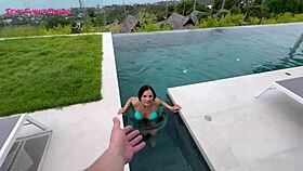 Brunette bombshell rides cock cowgirl before massive facial cum blast