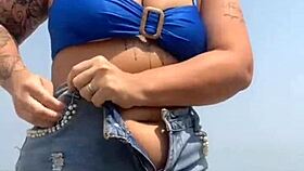 Taking the young virgin to my apartment and he falls hard for my swollen beach pussy flashing