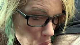 imagine this pretty glasses hooker slurping cum straight from cock in car