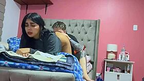 Colombian latina couple enjoys homemade fun alone at home