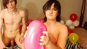 Fifi Foxx pops balloons while strutting in sexy high heels