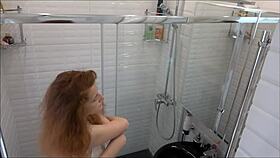 young babe fingers shaved pussy tight in secret shower cam