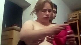 Amateur latina couple gropes her big tits on live webcam