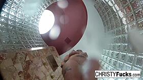 Brunette Christy and Tattooed Dahlia Lick Pussy in Hot Lesbian Shower BTS Fun