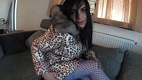 Milfycalla takes hard face fucking with cumshot on glossy jacket