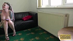 PASCAL'S INKED PIGGY BANGS MOUTH SWALLOWS HUGE CUM!