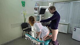 doctor office visit turns into playful positions and finale