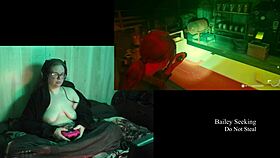 Curvy BBW brunette's big tits bounce in naked game play 👀🎮