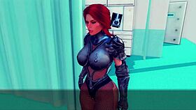 Redhead bombshell teases with monster cock cumshot blast