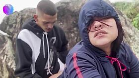 a young stud spots curvy beauty bending on crowded beach