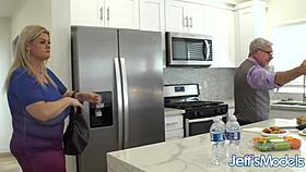 Curvy Mature Blonde Kimmie Kaboom Seduces Agent with Big Natural Tits