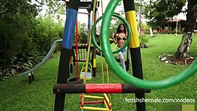 omg black shemale big tits bounces while jerking huge cock 💦🍆