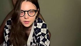 Petite college nerd begs for rough dick pounding in her tight pussy