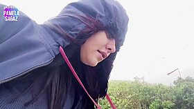 a young stud spots curvy beauty bending on crowded beach