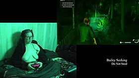 Curvy BBW brunette's big tits bounce in naked game play 👀🎮