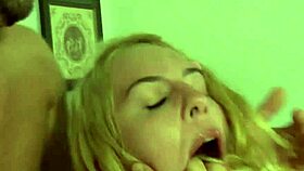 guy bends petite blonde girlfriend over for deepthroat blowjob and doggystyle pounding
