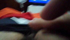 guy strokes cock to explosive cumshot during solo massage