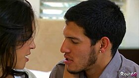 Heart-pounding passion as half-Indian desi girl's saggy natural tits bounce in romantic sex, cum on ass!