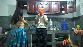 From flaccid to monster erect, watch this 25yo brunette stroke big cock in kitchen for best friend?