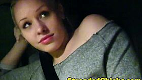 hitchhiking blonde teen grabs driver's throbbing cock eagerly