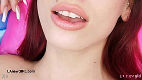 redhead petite model strips sexy body during hot casting interview on sofa