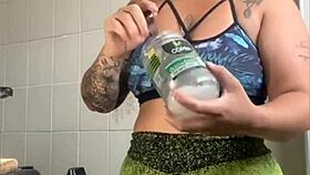 Wifey films cooking but flashes swollen pussy for thrills!