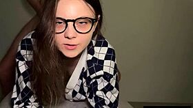 Petite college nerd begs for rough dick pounding in her tight pussy