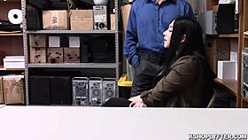narrative shoplifter with massive tits gets groped hard by security officer in backroom bust