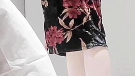 Skinny japanese college girl boldly teases feet legs and small tits in sexy one-piece solo