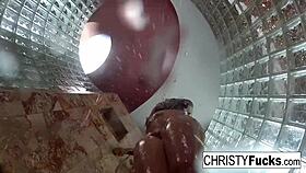 Brunette Christy and Tattooed Dahlia Lick Pussy in Hot Lesbian Shower BTS Fun