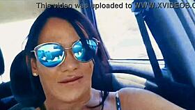 brazilian latina milf flashes big clit pussy in app driver car public outdoor