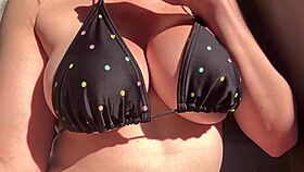 italian milf's big natural tits bounce outdoors hard nipples close-up slow motion