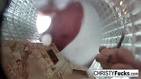 Brunette Christy and Tattooed Dahlia Lick Pussy in Hot Lesbian Shower BTS Fun