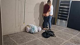 hey, college blonde and stud sneak doggystyle fuck behind school