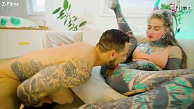 tattooed goth pornstar gapes atm from huge italian cock cumshot covers her entirely