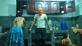 From flaccid to monster erect, watch this 25yo brunette stroke big cock in kitchen for best friend?