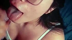glasses slut delivers excellent homemade blowjobs