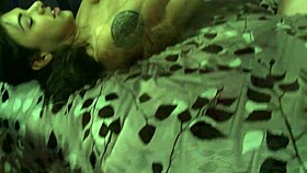 Seductive Latina MILF in fishnets heels stockings lesbian assfucking fingering shaved pussy doggystyle