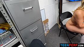 Officer Rusty Nails interrogates hot babe in back office