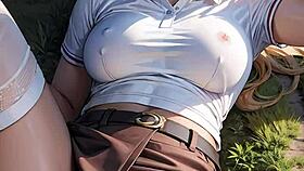 blonde's heart races flashing wet pussy under skirt on golf field