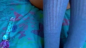 Teeny mani nails glass dildo sliding over soles wet pussy toes!