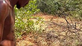 Amateur ebony couple rips clothes for juicy homemade outdoor creampie pounding