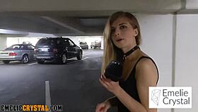 emelie crystal got so horny in garage she fucks pussy hard with dildo